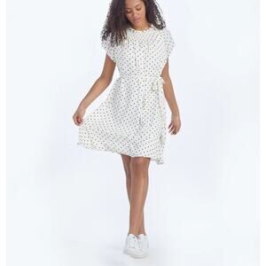 Summersalt Silky Flutter Sleeve Dress Tie Waist Polka Dot Patriotic XL New Aa13